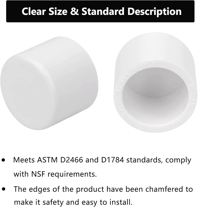 20Pack 1/2"PVC Pipe End Cap Fitting Schedule 40 Furniture Grade 1/2" PVC Pipe - Image 4