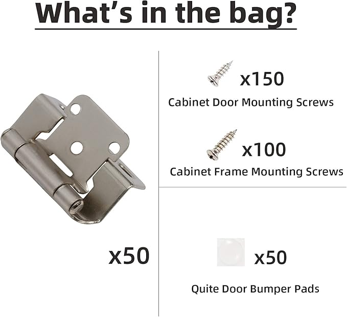 50 Pack 1/2" Overlay Brushed Nickel Cabinet Hinges - Image 5