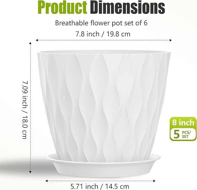 8 Inch Plastic Plant Pots, Planters - Image 5