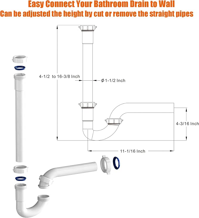 Bathroom Sink Drain Kit, for Most 1-1/4” Bathroom & Kitchen Sink Drain Repair - Image 4