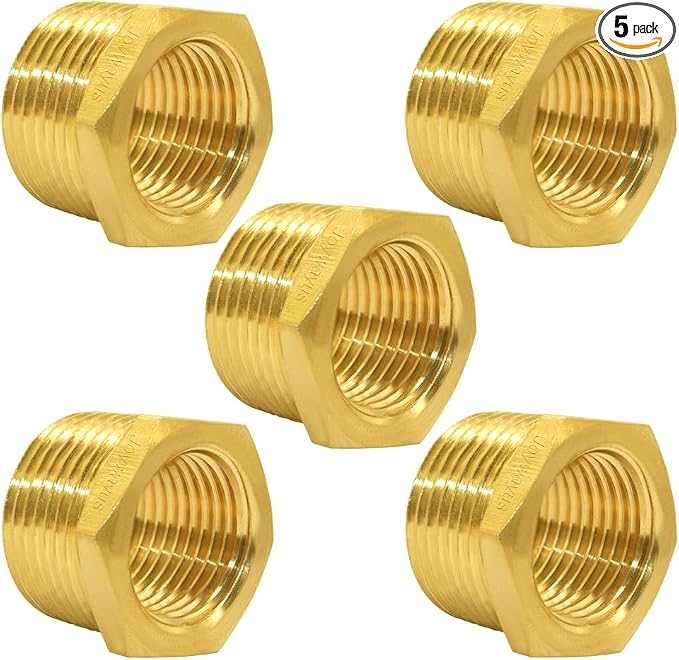 Joywayus 5Pcs Brass Reducing Hex Bushing 3/4" NPT Male to 1/2" NPT Female | by Joywayus