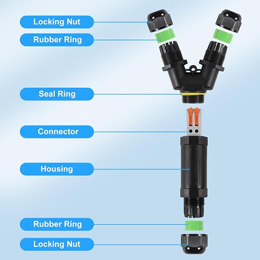 2PCS IP68 Waterproof Electrical Cable Connector, Outdoor 2 Way Y Shape Junction - Image 4