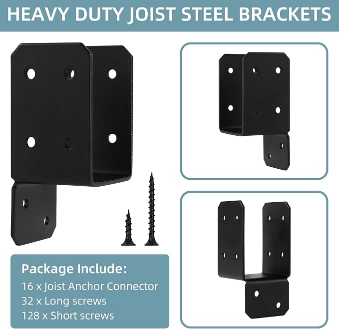 16pcs Black Caps Tie Bracket for 2x4 Post, Post Anchor Connector Carbon Steel - Image 4