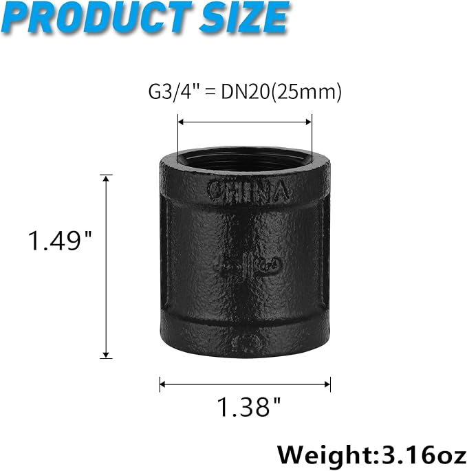3/4" Black Coupling, 10 Pack Female Threaded Cast Iron Coupling - Image 2