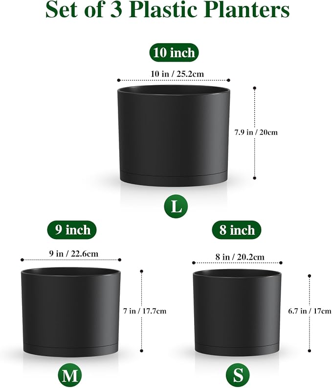 Plant Pots, 10/9/8 Inch 3 Pack Cylindrical Flower Pots - Image 2