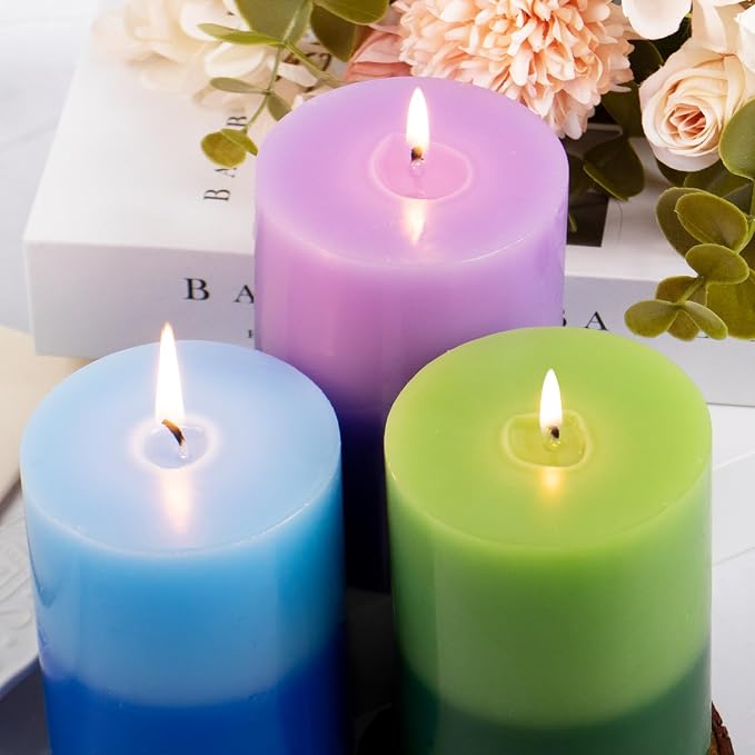 KONNI Layered Pillar Candles Set of 3, 2.8"x 4" Table Decor Purple | - Image 5