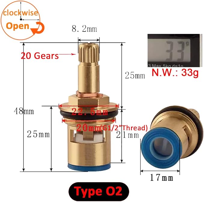 Brass Ceramic Cartridge, G1/2" Tap Ceramic Stem Cartridges Replacement - Image 2