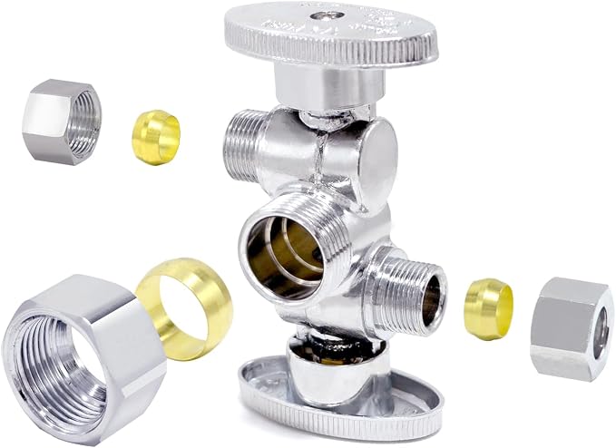 TTFLEX Dual Shut Off Valve 1/2" NOM x 3/8" COMP x 3/8" COMP, Quarter Turn | by TTFLEX