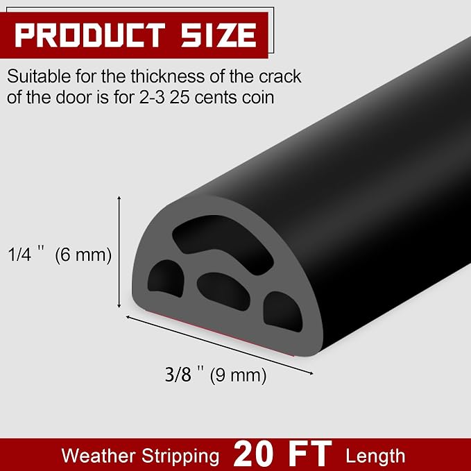 20Ft EPDM Rubber Weather Stripping Door Seal, Self-Adhesive Rubber Window Seal - Image 2