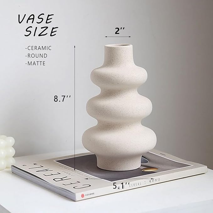 Ceramic Vase, Boho Home Decor Vase, Off White, L | Dried Pampass Vase, - Image 3