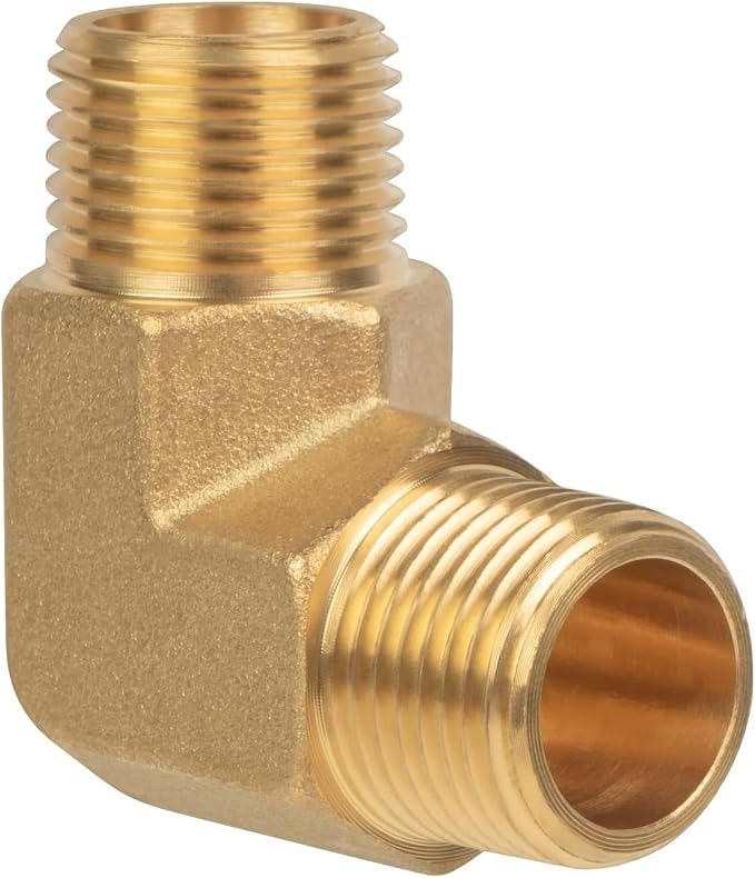 90 Degree Elbow, 1/2" × 1/2" NPT Male Brass Pipe Fitting, Barstock Street Elbow by KAINGA