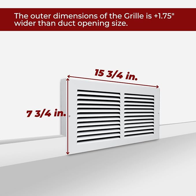 2 Pack] Fits 14x6 Duct Opening | Steel Baseboard Return Air Grille by Handua | - Image 2