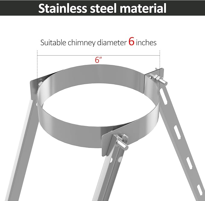 Adjustable Stainless Steel Chimney Roof Support Bracket Kit, 6 Inch Extended - Image 2