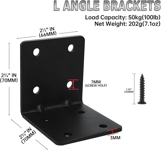 8 Pack L Brackets for Wood Matte Black Strong Corner Brace, Ribbed Corner - Image 2