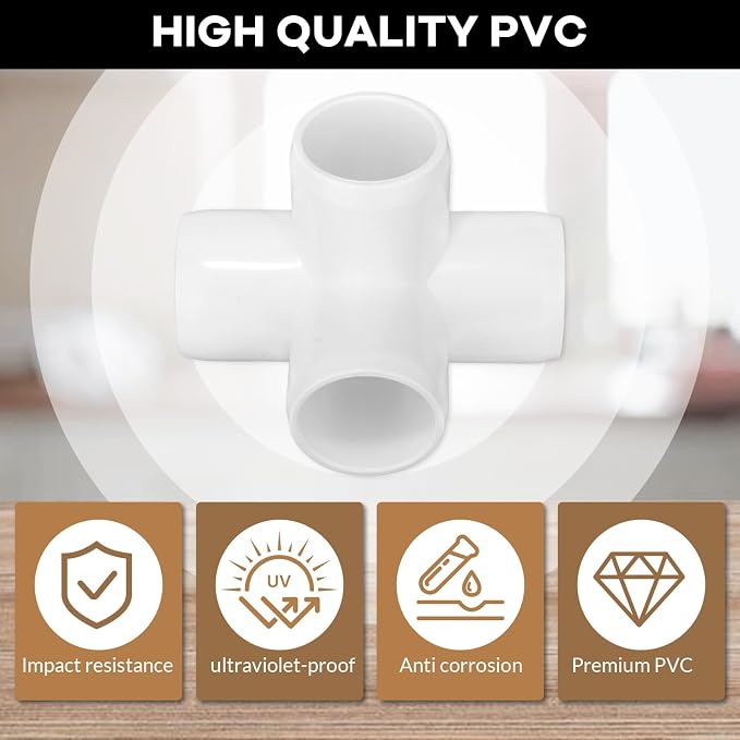 4 Way PVC Fittings 1 Inch, Furniture Grade Pipe Connector Elbow, 4 Way Side - Image 3