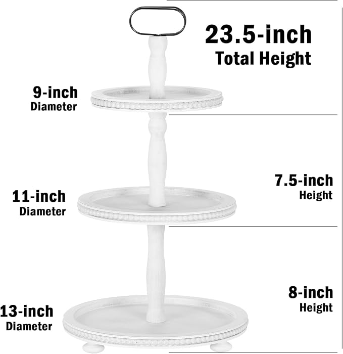 Urban Deco Wooden Tiered Tray 3-Tier Decorative Tray Stand Farmhouse Serving - Image 4