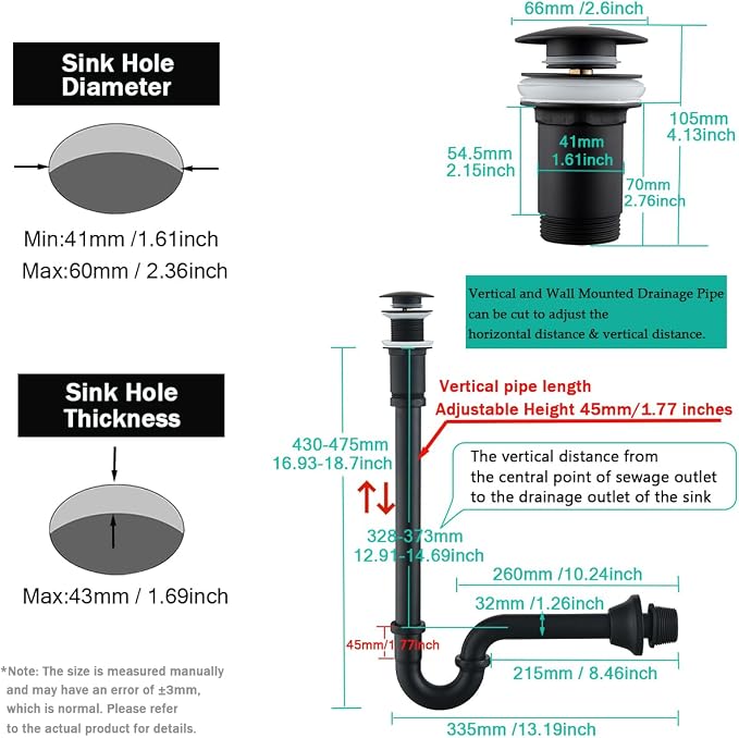 Brass P Trap with Pop Up Drain Stopper, U-Shape 1 1/4 Slip Joint Extension Tub - Image 2