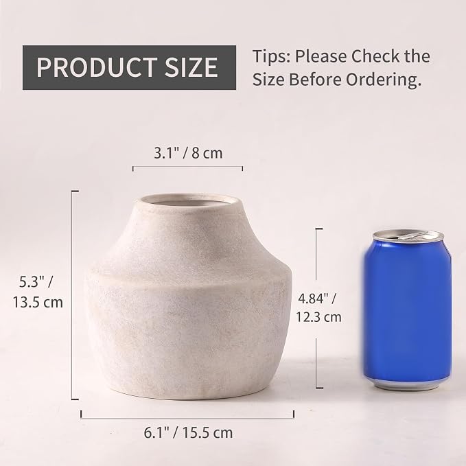 Mitt&Ditt Ceramic Flower Vase, 5.3 inch Off-White Farmhouse Rustic Vase - Image 2