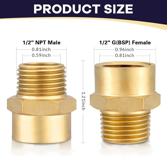 G 1/2 Female Thread to US 1/2 NPT Male Thread Brass Pipe Fitting Adapter - Image 2