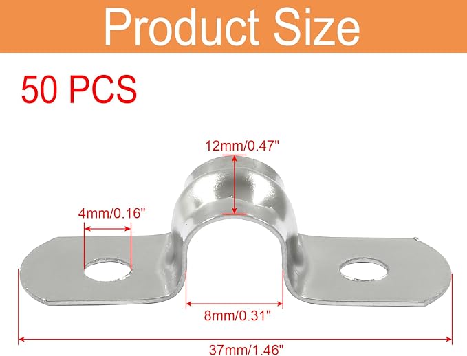 Piutouyar 50 Pack 8mm Two Hole Strap U Bracket, 0.31 Inch | 304 Stainless Steel - Image 2