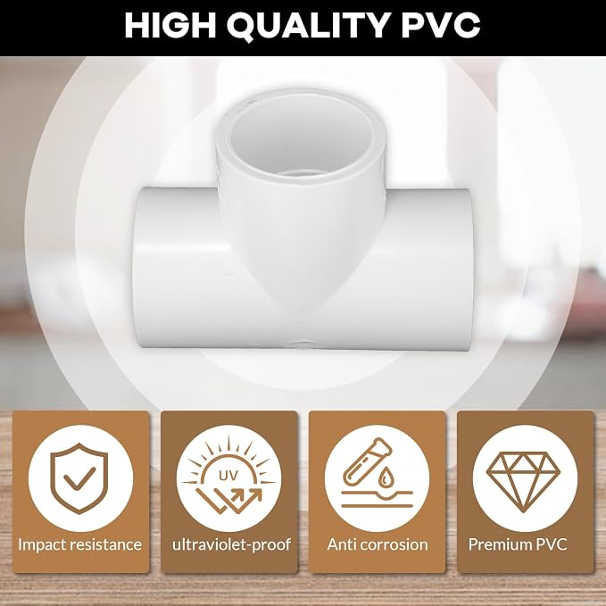 12-Packs 3/4 inch Tee PVC Fitting 3 Way Furniture Grade Pipe Elbow Connector - Image 3