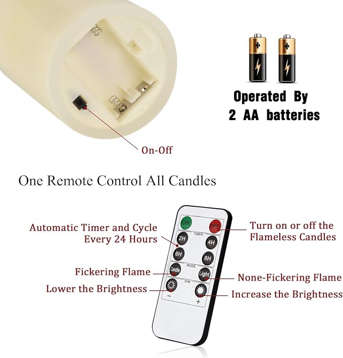 Flameless Candles 6" Set of 2 Ivory Dripless Real Wax Pillars Include Realistic - Image 7