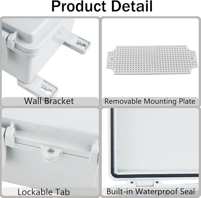 Junction Box, Hinged Grey Clear Cover IP67 Waterproof ABS Project Box - Image 4