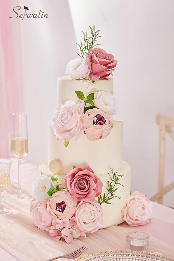 Serwalin Artificial Flowers Combo Pink Peonies Silk Flowers - Image 3