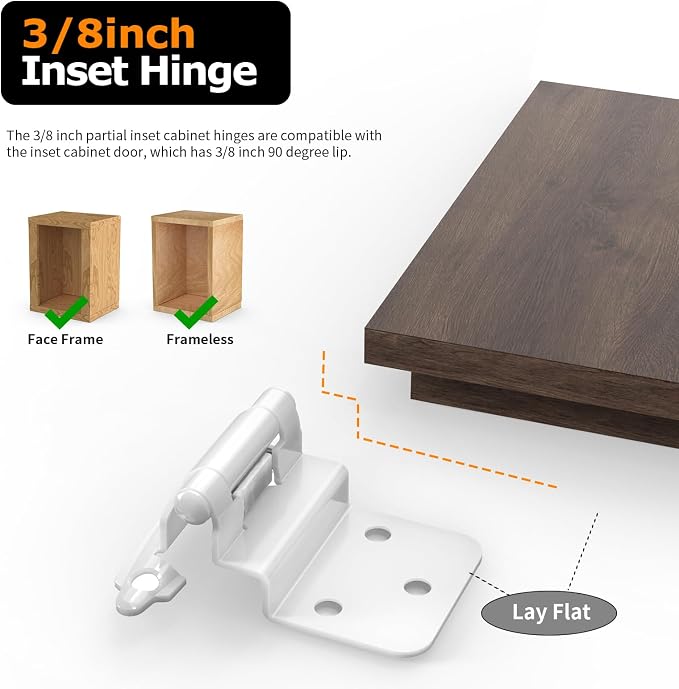 3/8 Inch Inset Cabinet Hinges, 10 Pairs Self Closing Flush Face Mount Hinges - Image 3