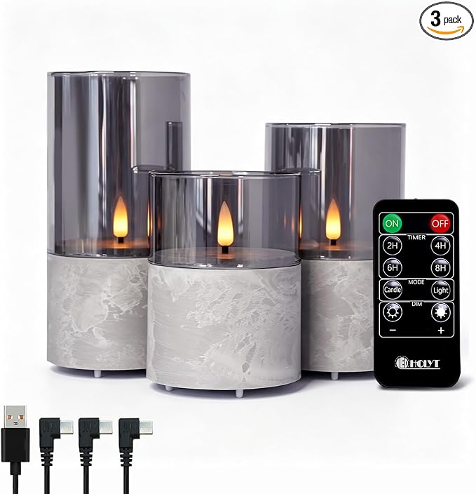 LEDHOLYT Rechargeable Marble Flameless Candles, Decorative Candles by LEDHOLYT