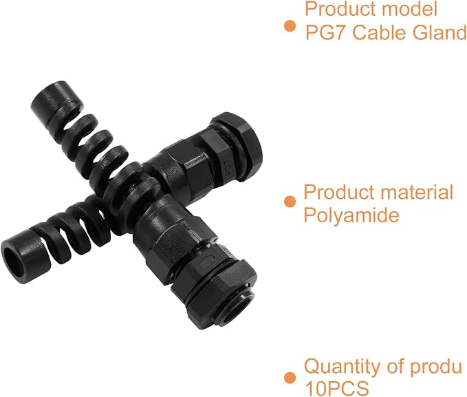 Murtenze 10 Pcs PG7 Waterproof Cable Gland, 0.14-0.23 Inch / 3.5-6mm | Plastic - Image 3