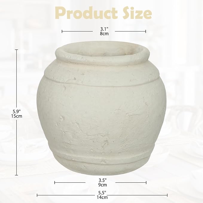 Briful Rustic Ceramic Farmhouse Vase, 5.9" Vintage Textured Pottery Jar | - Image 3