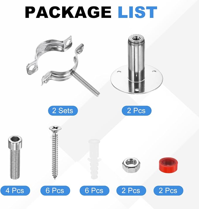 HARFINGTON 2 Set Wall Mount Ceiling Mount Pipe Supports 304 Stainless Steel - Image 3