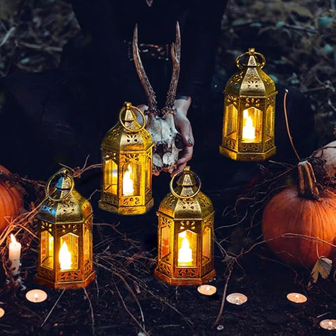 Mini Lantern with Flickering LED Candles Set of 20, Hewory Gold Vintage - Image 8