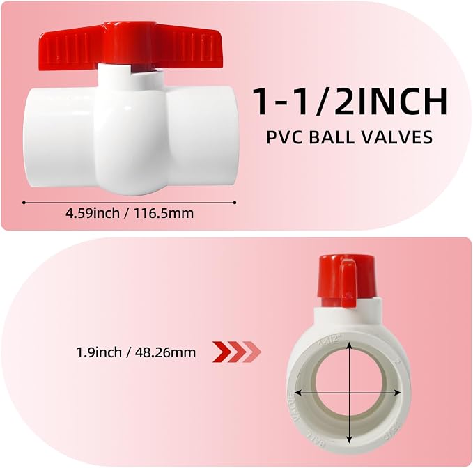 YADIAN 2 Pack 1-1/2'' PVC Ball Valves, T-handle Water Shut-Off Ball Valve Socket - Image 6