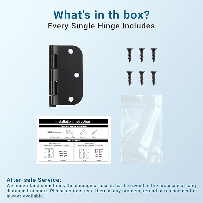 KNOBWELL Matte Black Door Hinges, 3.5" x 3.5" Interior Door Hinges, 10 Pack | - Image 7