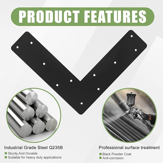 4Pcs 11.8"x3" L Shape Flat Brackets|Thickness 0.12" Mending Plates| | 90 ° - Image 3