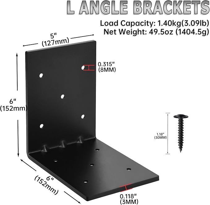4 PCS Heavy Duty Steel Corner Brackets, DIY L Shelf Brackets, Metal Joint - Image 2