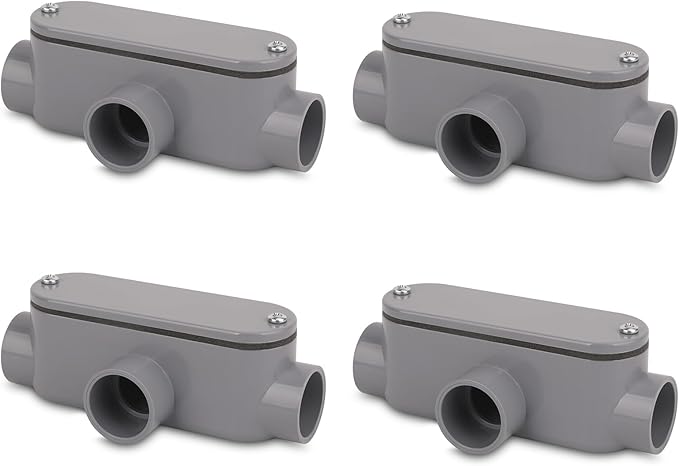 4Pack 3/4 Inch Rigid PVC Conduit Body Type T, Slip x Slip PVC Conduit Bodies T by CKVIHAV