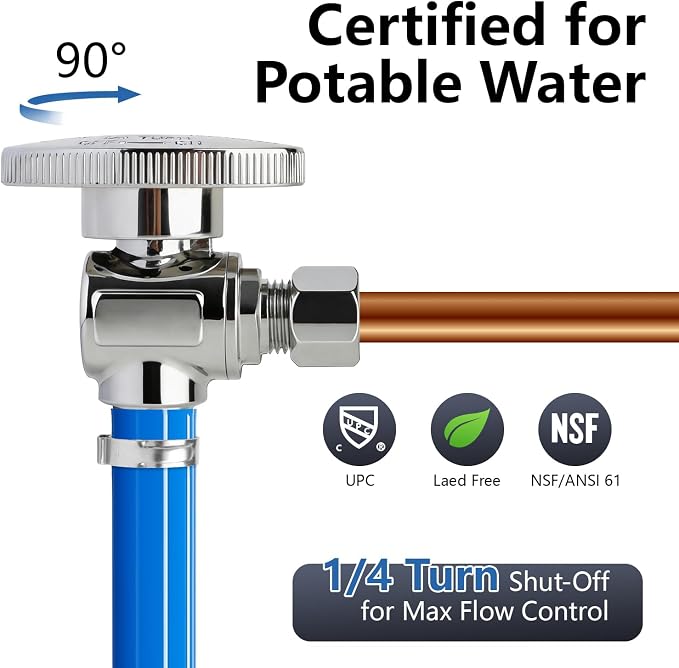 WiseWater 1/2 PEX Angle Stop Valve 1/2" PEX x 1/4" Compression | 1/4 Turn Shut - Image 3