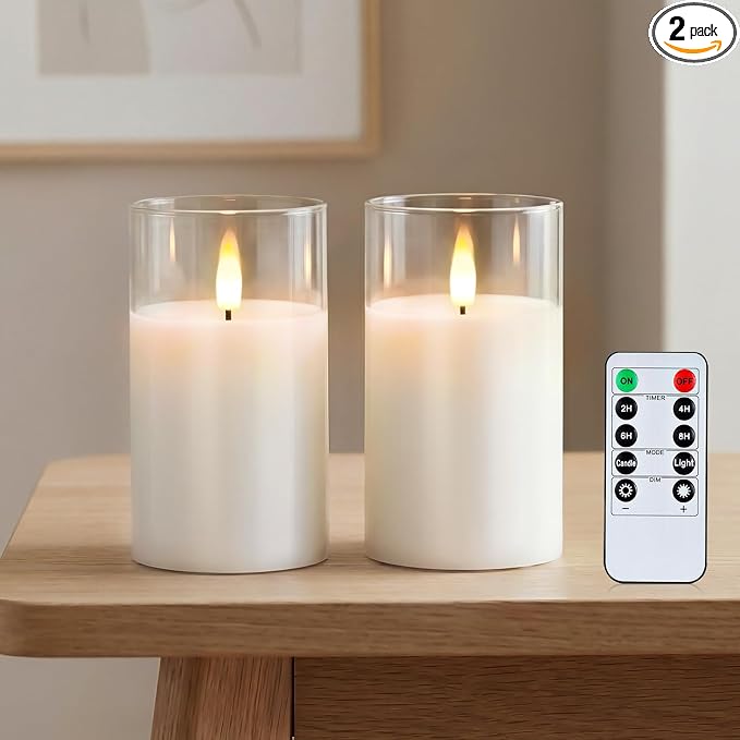 Amagic 3"x5" White Glass Flameless LED Candle Battery Operated by AMAGIC