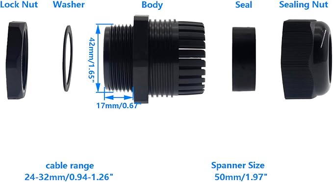 1-1/4 Inch NPT Strain Relief Nylon Cord Grip, SAFYY 20 PCS Waterproof Cable - Image 2