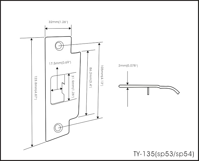 Steel Extended Lip Door Strike Plate, Latch D Hole, - Image 2