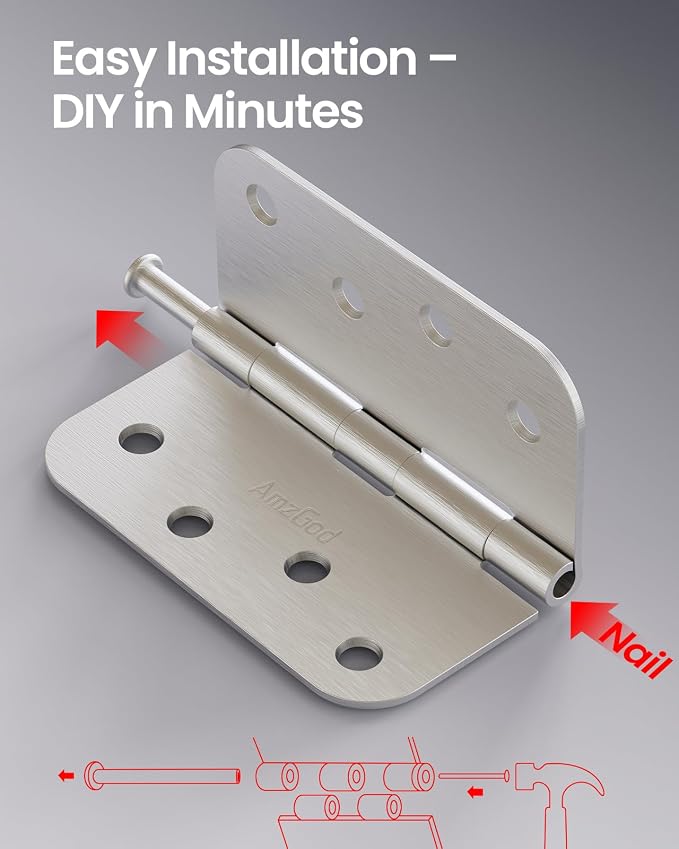 4" X 4" Nickel Door Hinges – 6 Pack Brushed Nickel Door Hinges - Image 4