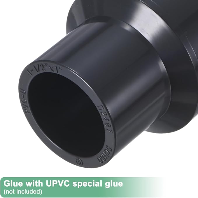 M METERXITY 1-Pack UPVC Reducer Pipe Fitting, 1-1/2"x1" Reducing Coupling - Image 4