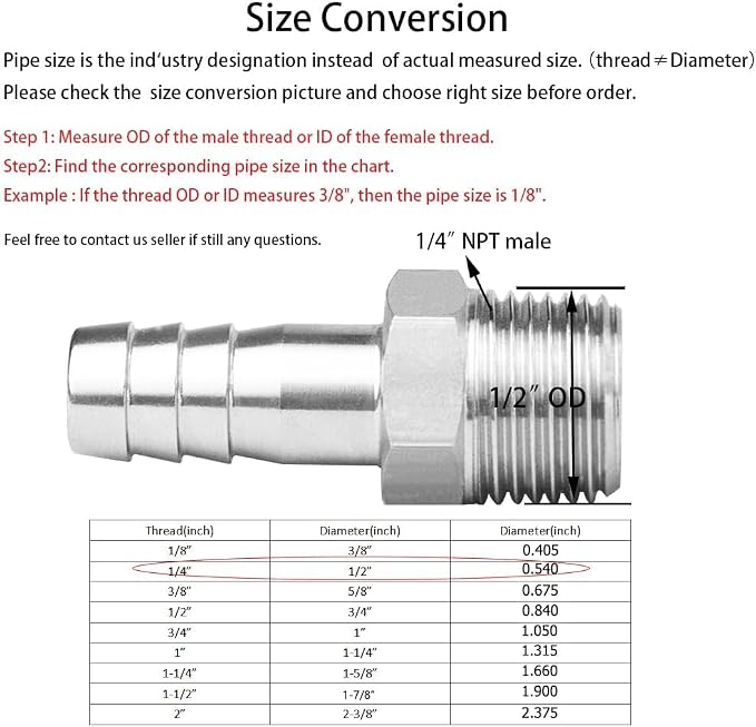 Stainless Steel Hose Barb Fitting 5/8" Hose Barb to 1/4" NPT Male Thread - Image 2
