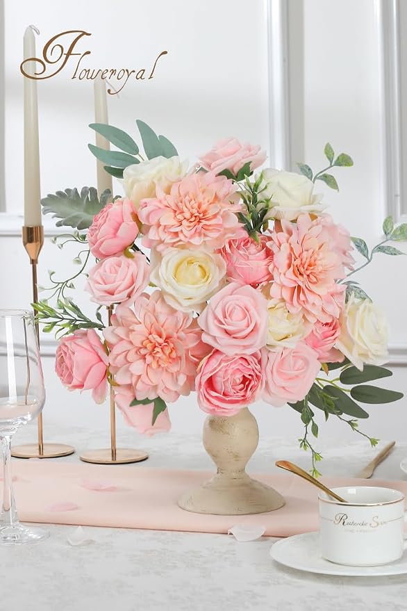 Pink Artificial Flowers Fake Rose Flowers Dahlia - Image 3
