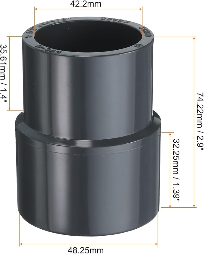 HARFINGTON PVC Reducing Coupling 1-1/2 x 1-1/4" Increaser/Reducer Coupling Pipe - Image 2
