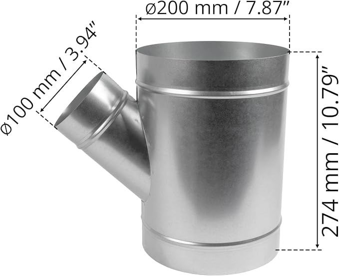 45° Degree Ø8 x 8 x 4 Inch Wye-Shape Duct Splitter - Image 7