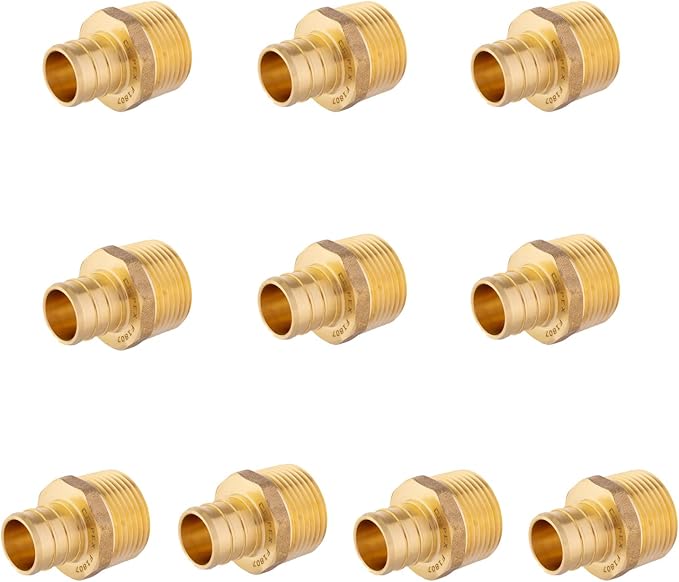 10PC Pex Barb Crimp Brass Fittings 3/4Inch x 3/4Inch NPT Male Adapter | ASTM by EFIELDPEXTUBING